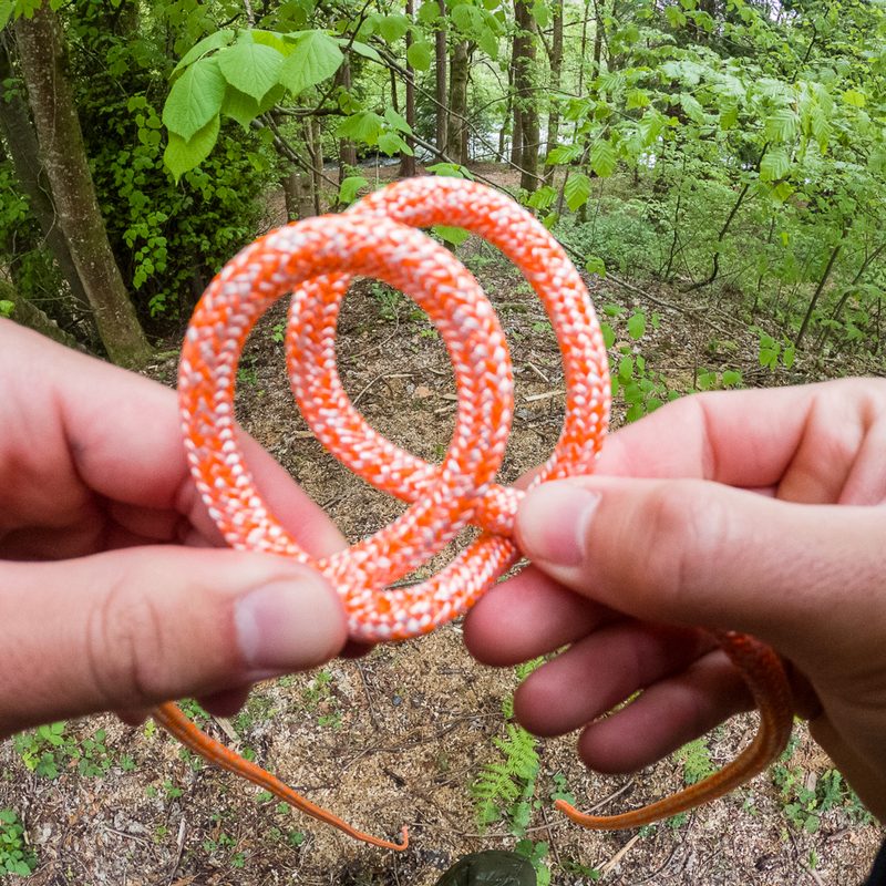 Two loops of a clove hitch being moved past one another
