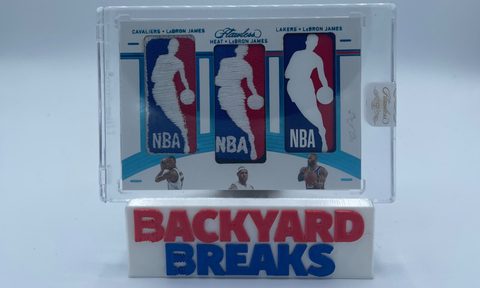 The Lebron James Triple Logoman card found in a 2020-2021 Panini Flawless Basketball box.