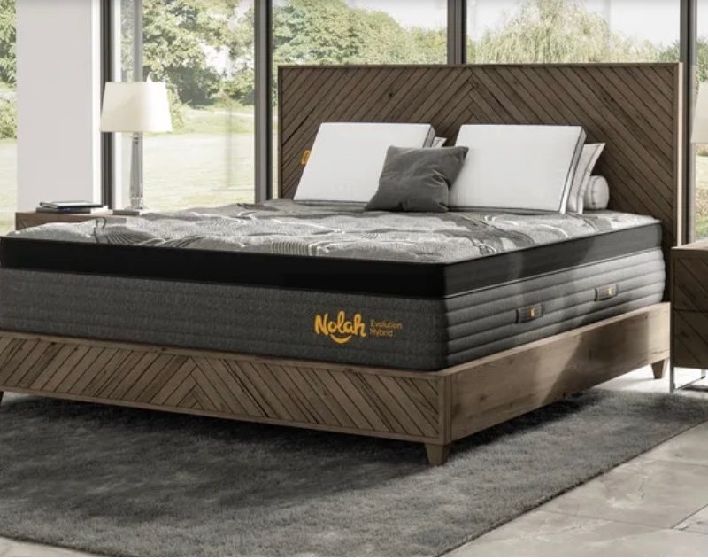 nolah evolution mattress in a brightly lit bedroom