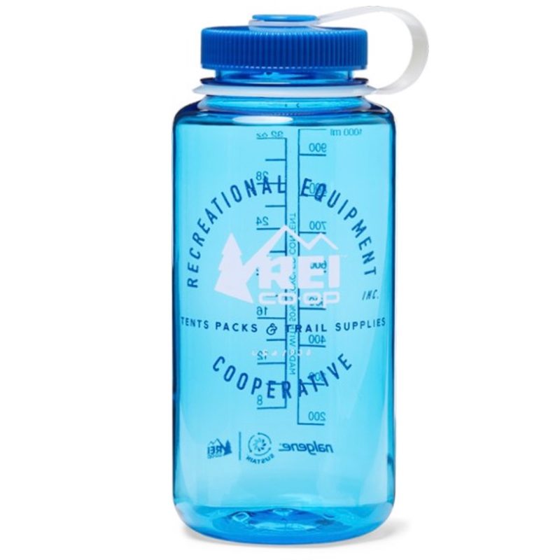 This is a blue REI water bottle on a white background.
