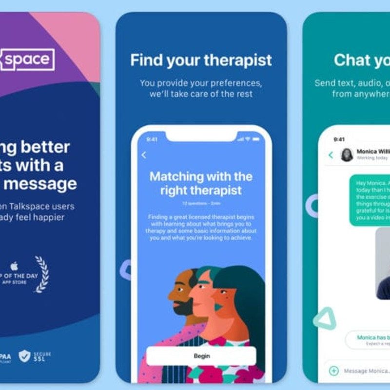 The Talkspace app screenshots.