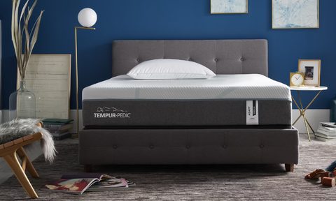 Tempur-Pedic Tempur-Adapt mattress in a room with blue walls.