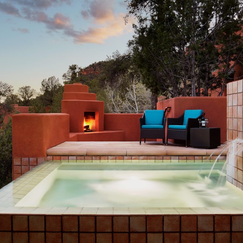A patio and a private jacuzzi at Enchantment Resort Sedona.