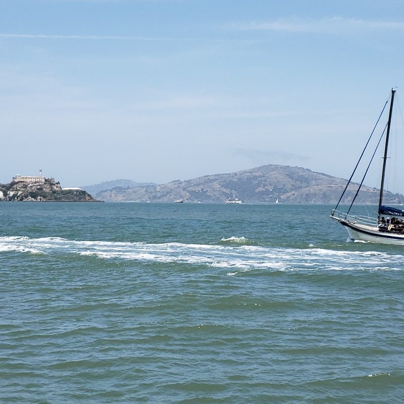 A view of Alcatraz Island from Pier 39 in San Francisco.