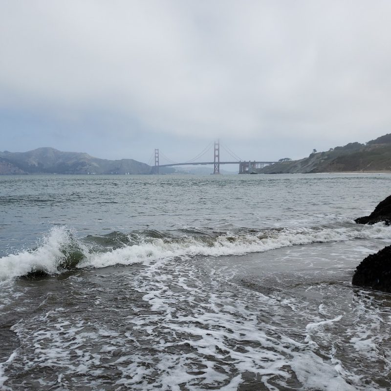 A view of the Golden Gate Bridge from Baker Beach in San Francisco, California.