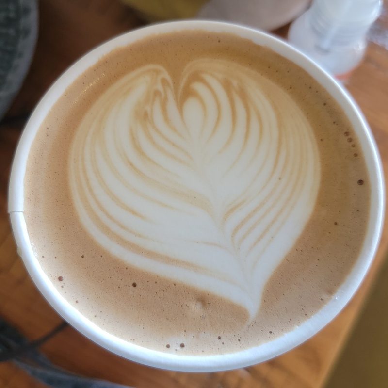 A cup of coffee at Bird Rock Coffee in San Diego.