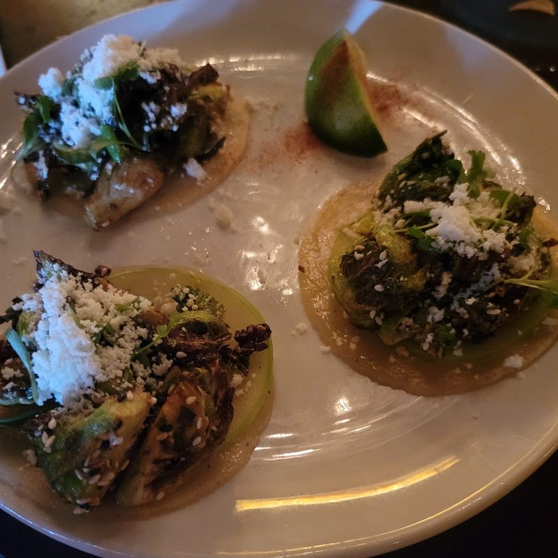 A plate of brussels sprout tacos at The Mission in Scottsdale, Arizona