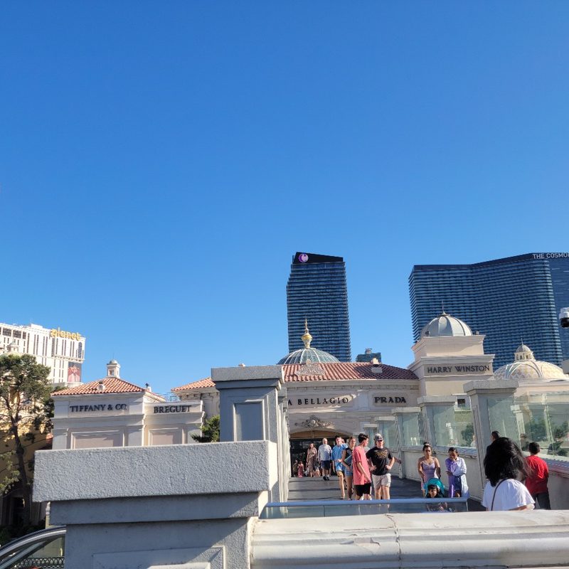 A view of Paris Las Vegas, Bellagio, and The Cosmopolitan from Caesars Palace