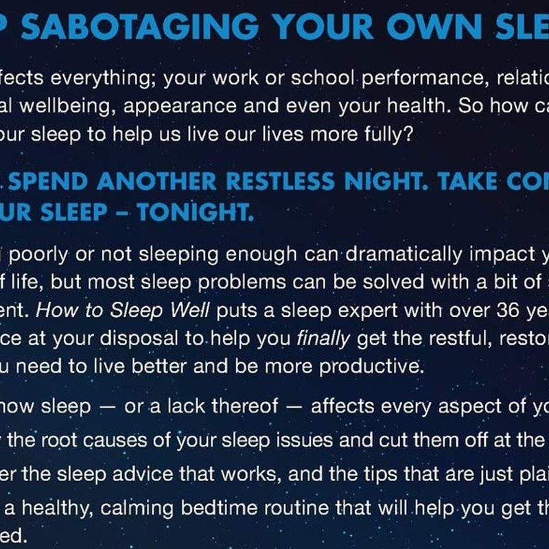 A close-up of the back cover of How to Sleep Well: The Science of Sleeping Smarter, Living Better and Being Productive