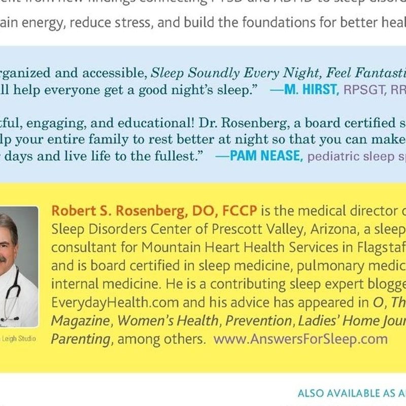 A close-up of the back cover of Sleep Soundly Every Night, Feel Fantastic Every Day: A Doctor's Guide to Solving Your Sleep Problems