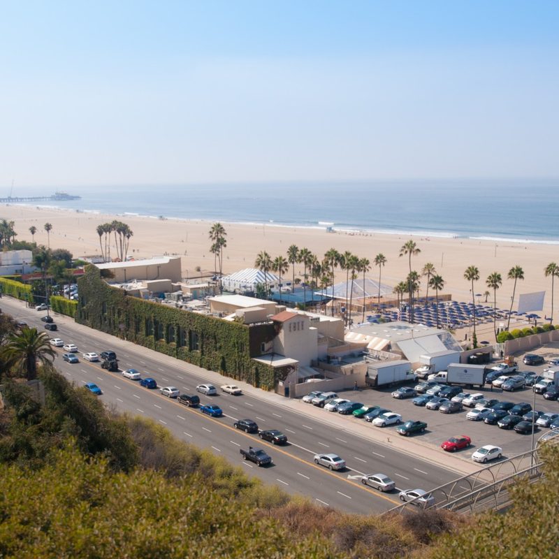 A view of Santa Monica Pier from the top of the bluff.