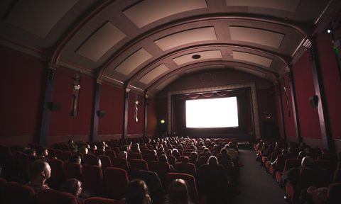 A crowded movie theater auditorium