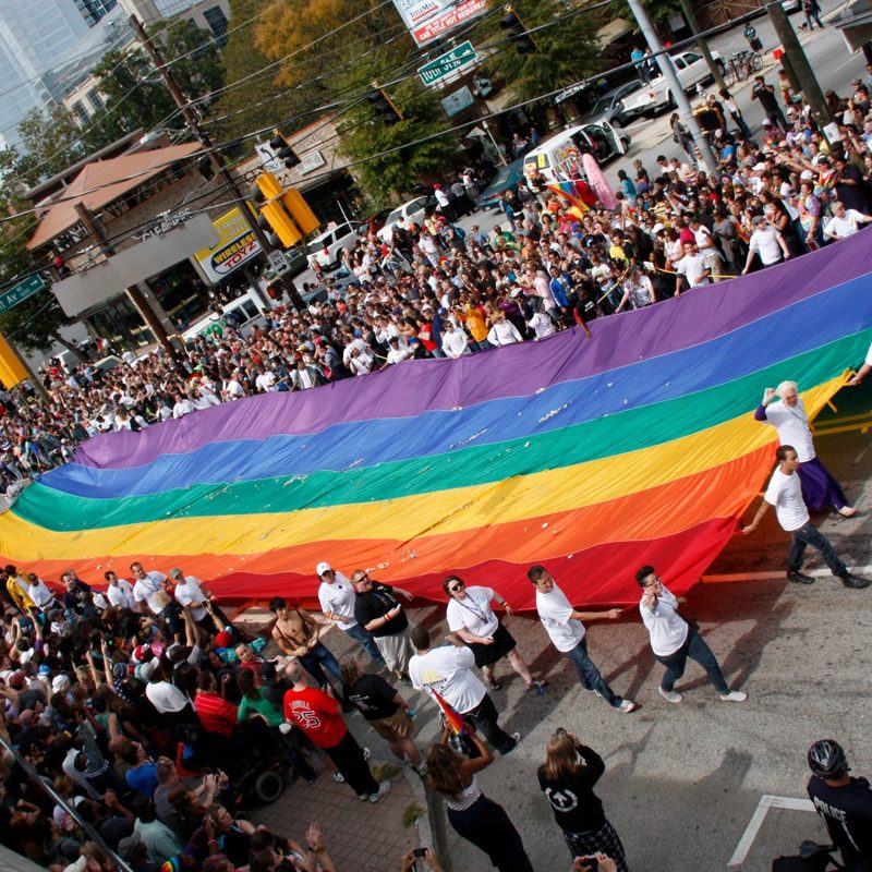 An aerial view of the Atlanta Pride Parade