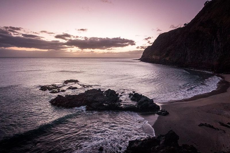 The black sands of Baixa d'Areia on the island of São Miguel in The Azores.