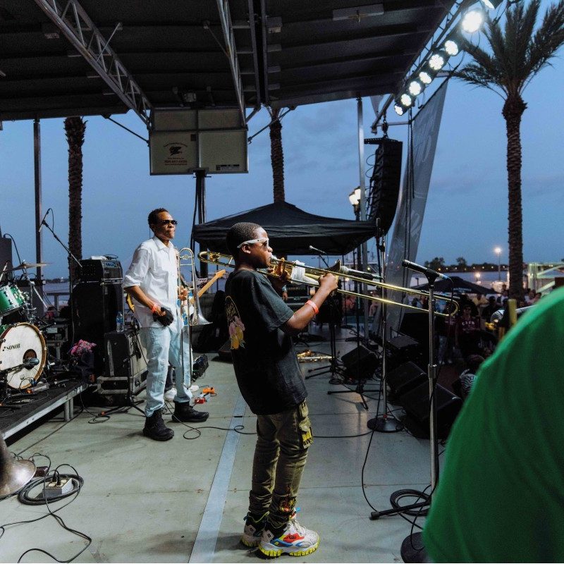 A band plays at the 2022 French Quarter Fest