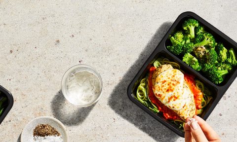 Factor 75 meal kits being prepared on the counter.