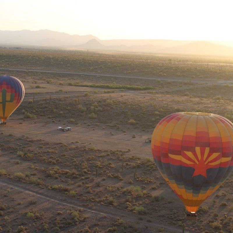 A group of Rainbow Ryders hot air balloons in Phoenix, Arizona