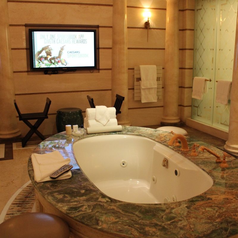 The jacuzzi tub in the master bathroom at the Chateau Villa at Caesars Palace