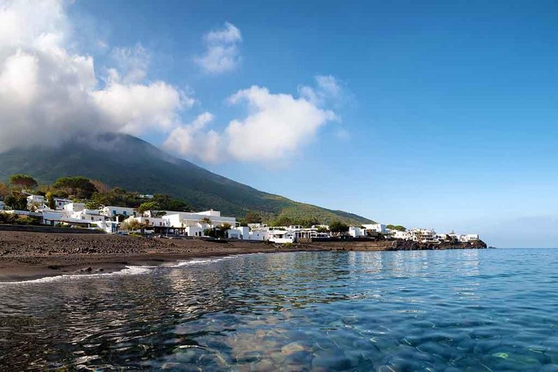 Black sand beach at Italy's Spiaggia di Ficogrande: Stromboli.