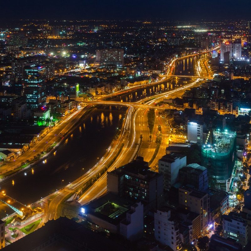 Night view of Ho Chi Minh City from Bitexco Financial Tower.
