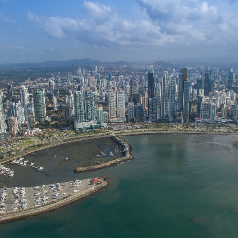 View of the Panama City, as seen from the sky in 2016.