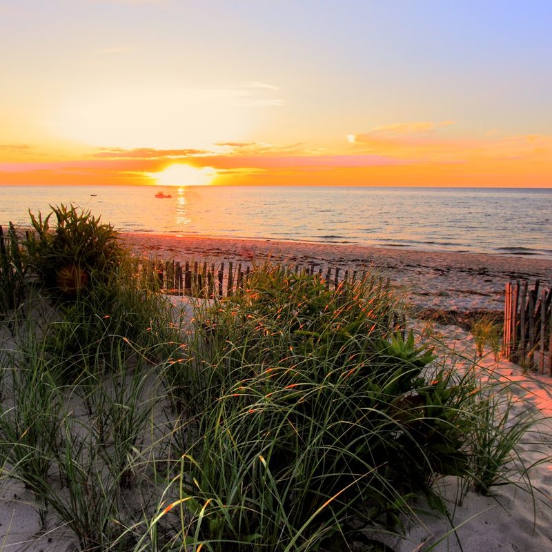 A sunset on Cape Cod Bay in Brewster, Massachusetts