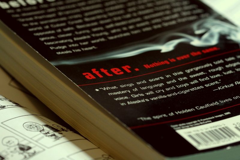 The back cover of Looking for Alaska, by John Green