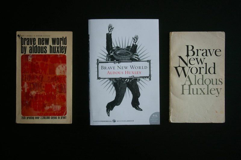 Three separate editions of Aldous Huxley's Brave New World