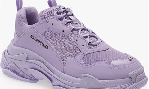 Purple Balenciaga Triple S sneaker on a white background.
