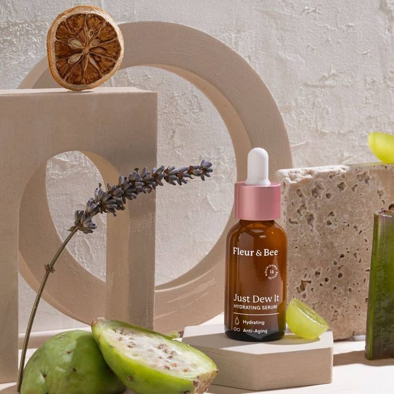A bottle of Fleur & Bee Just Dew It Hydrating Serum