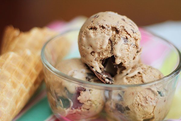 Coffee ice cream in a bowl