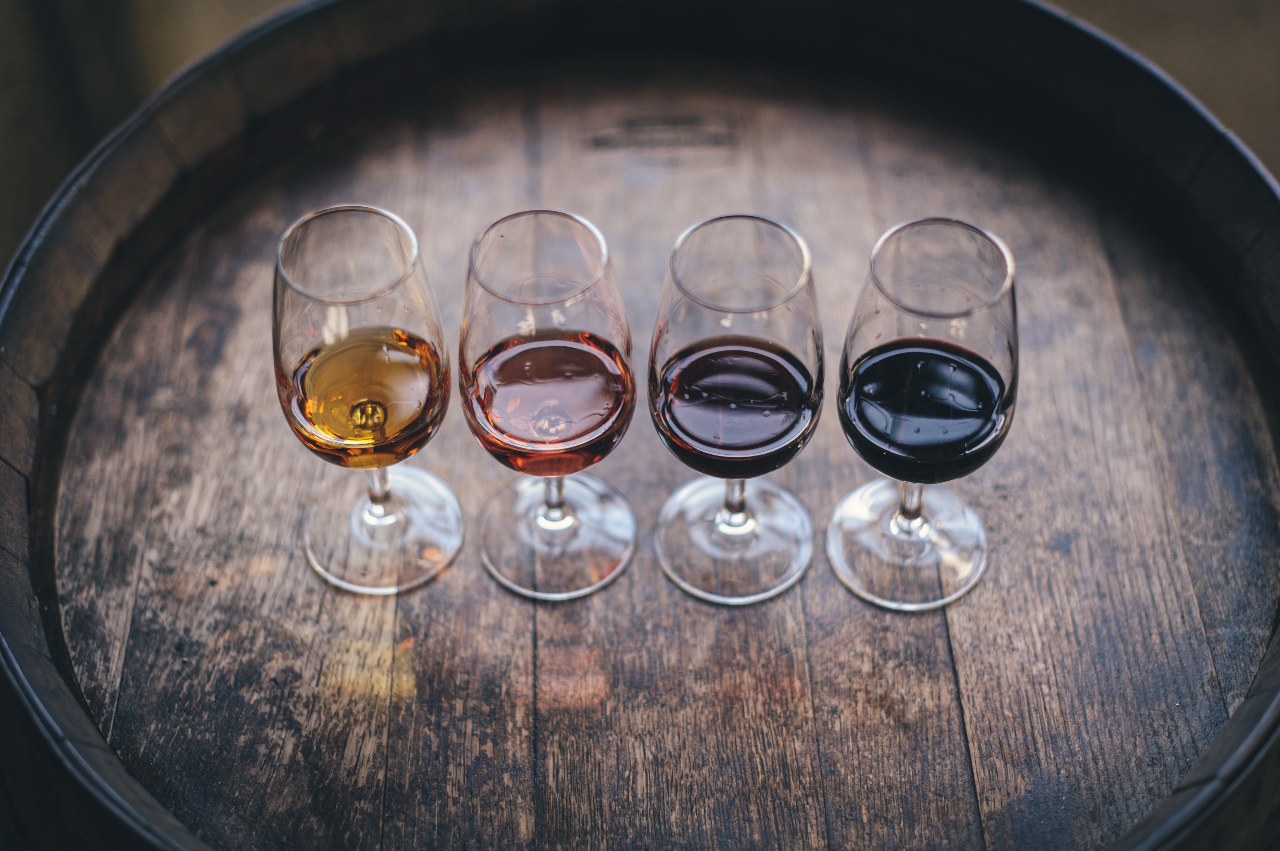 Glasses of different kinds of wine