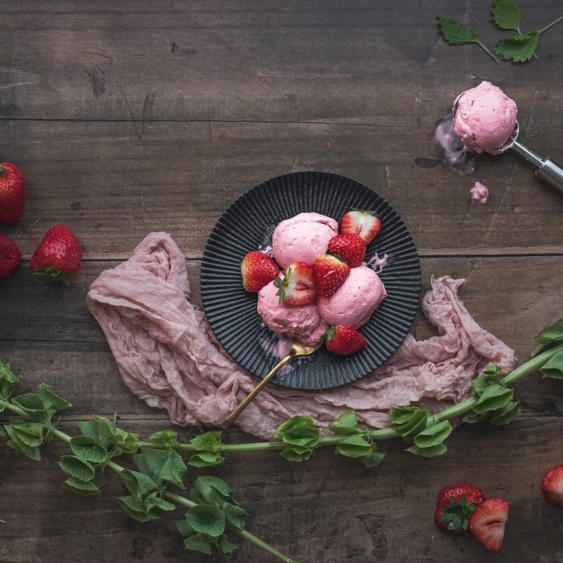 Strawberries and strawberry ice cream