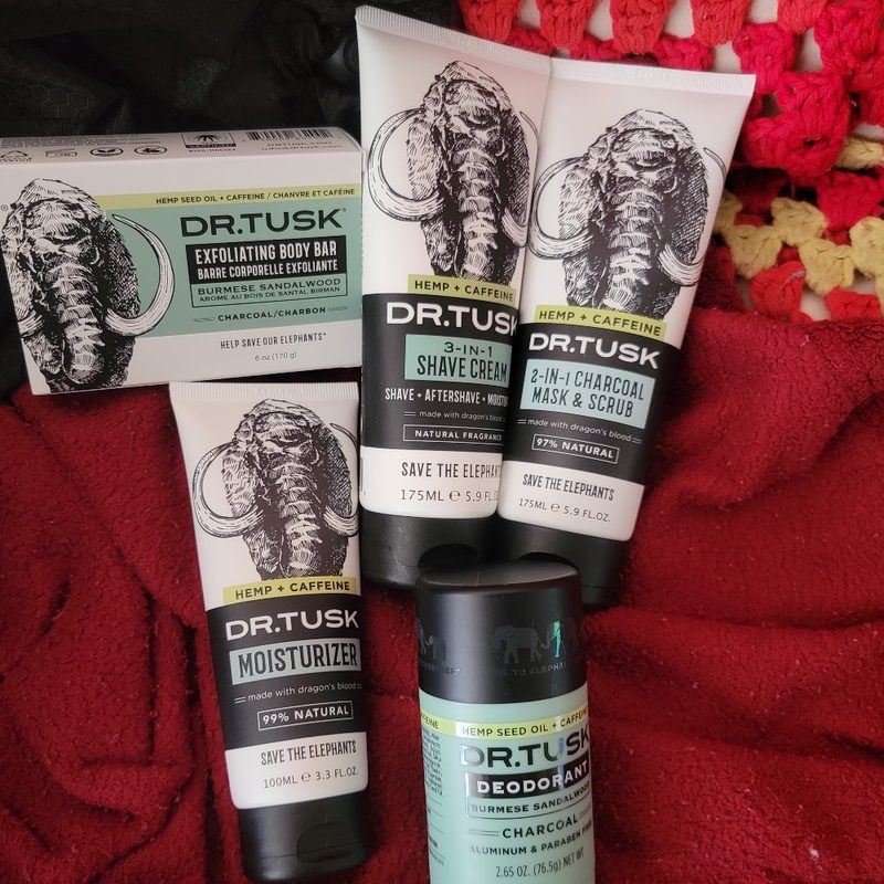 A collection of Dr. Tusk skincare and grooming products