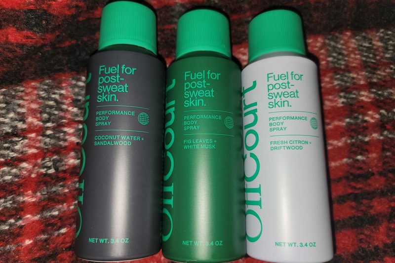A group of three OffCourt Performance Body Sprays.
