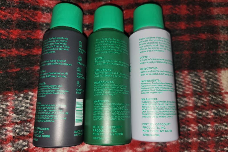 A group of three OffCourt Performance Body Sprays.