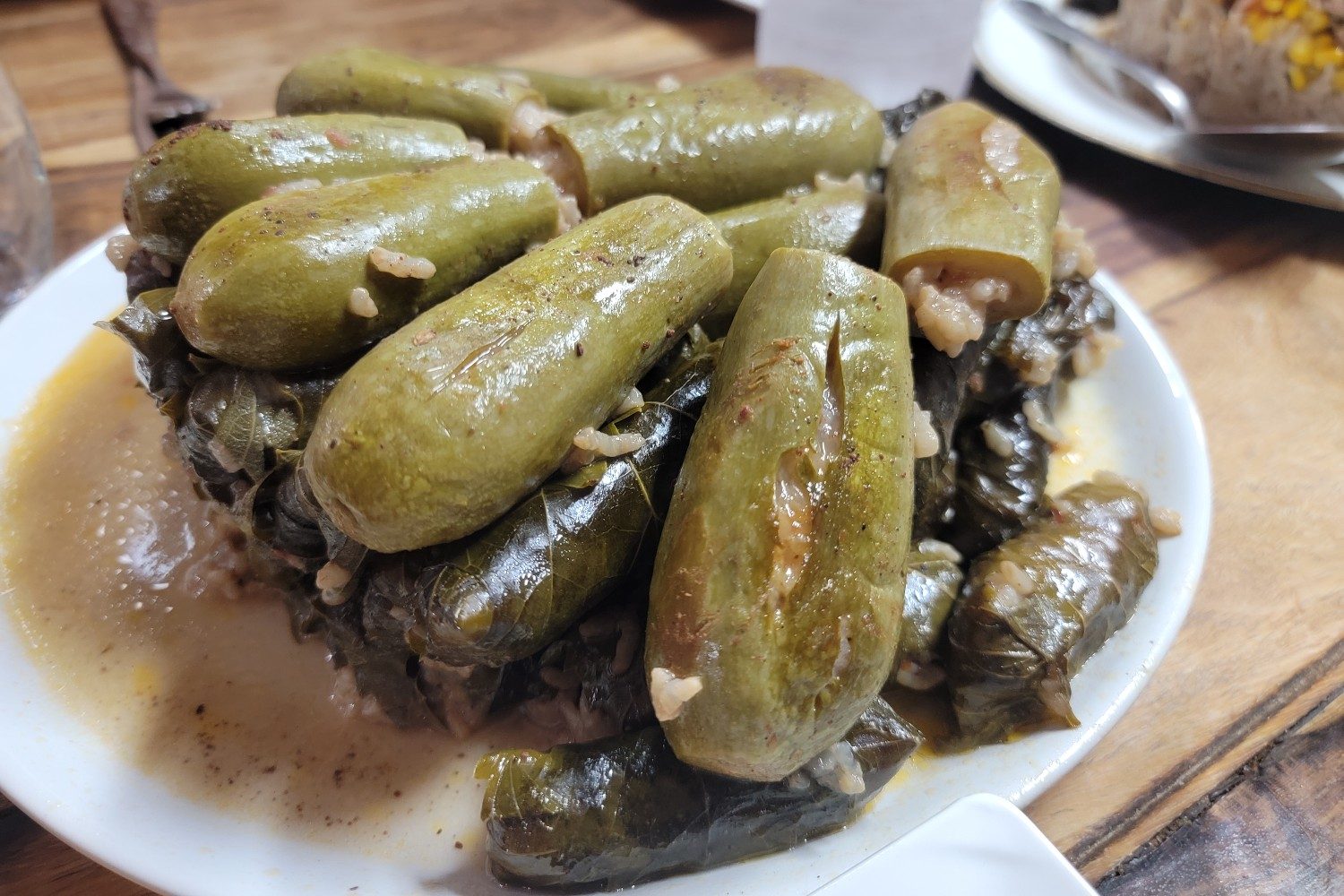 A plate of homemade dolmas at a Galileat dinner in Maghar, Israel.