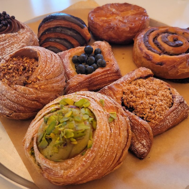 A table full of pastries at Tosha Bakery in Liman, Israel.