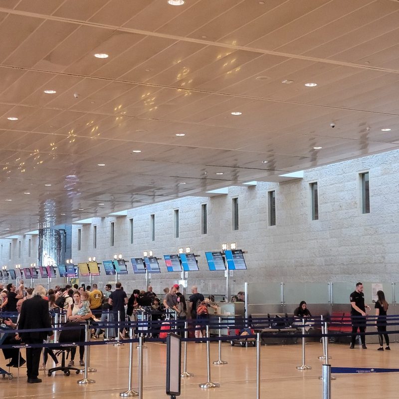 The check-in counters at Ben Gurion Airport near Tel Aviv (Israel).