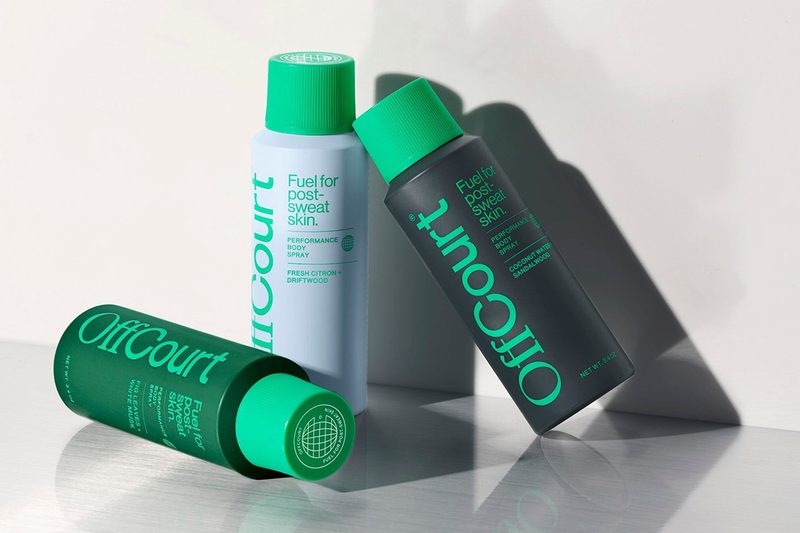 A group of three OffCourt Performance Body Sprays.