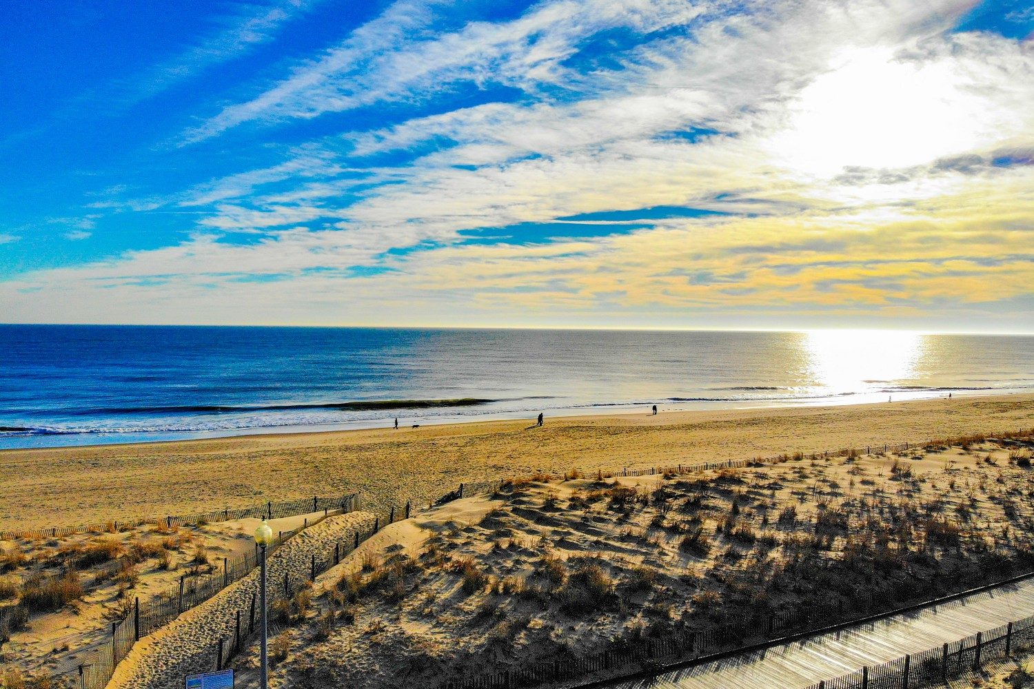 An aerial drone shot of Rehoboth Beach, Delaware.