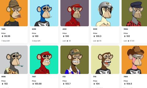 Bored Ape NFTs on the OpenSea marketplace