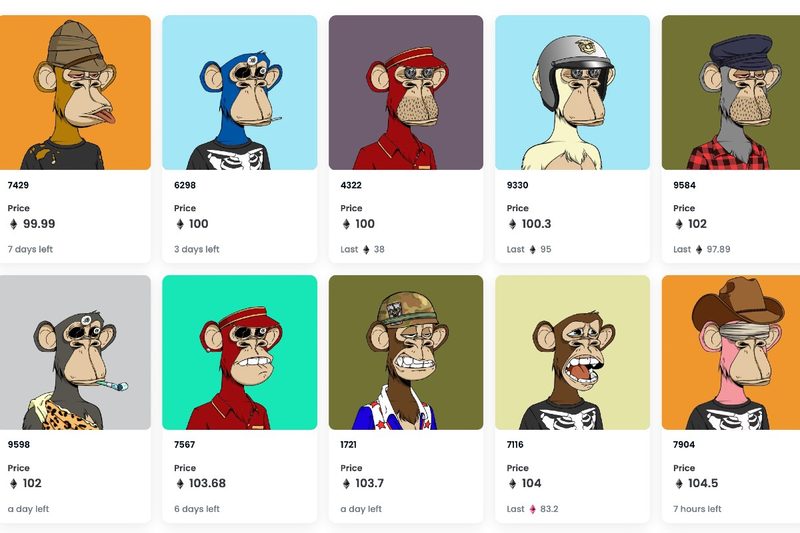 Bored Ape NFTs on the OpenSea marketplace