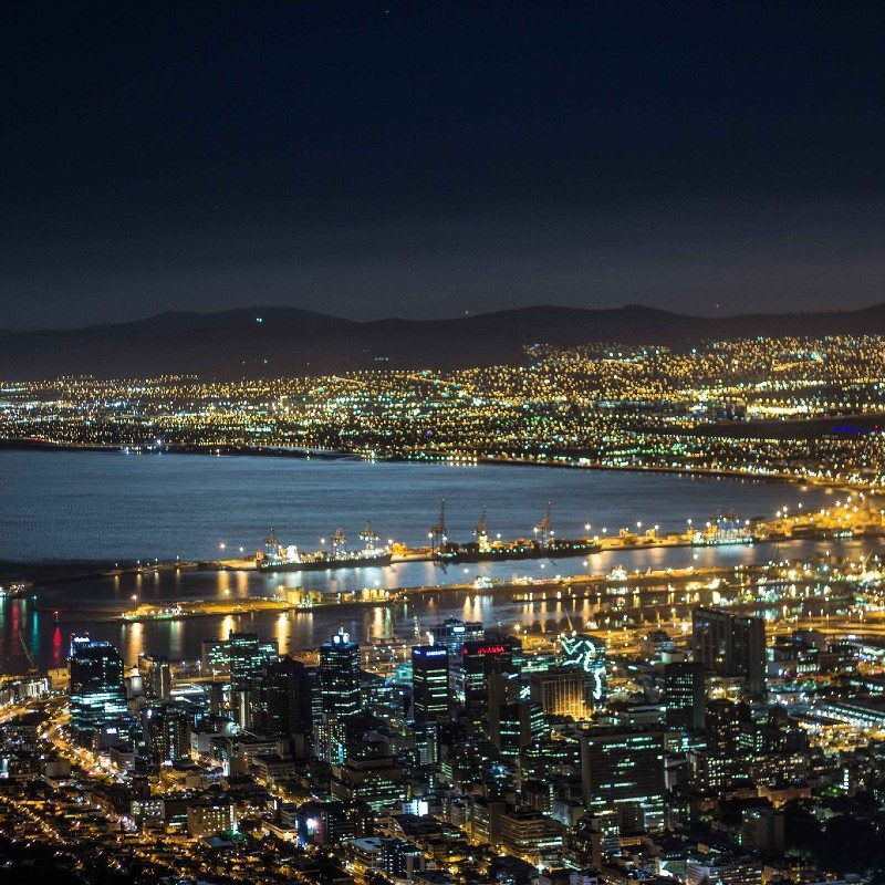 Cape Town, South Africa alit at night