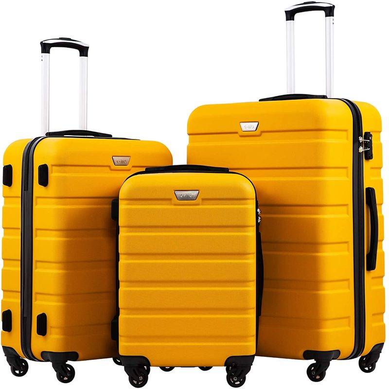 Coolife yellow luggage set on a white background.