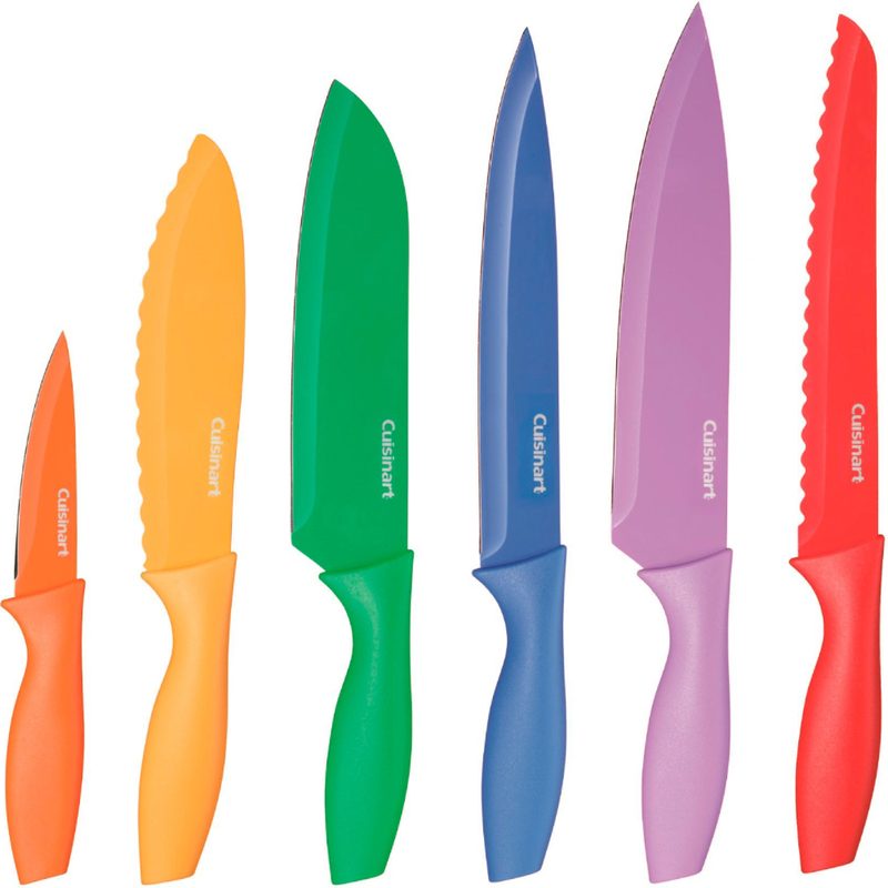 Cuisinart 12-piece multicolored knife set on white background