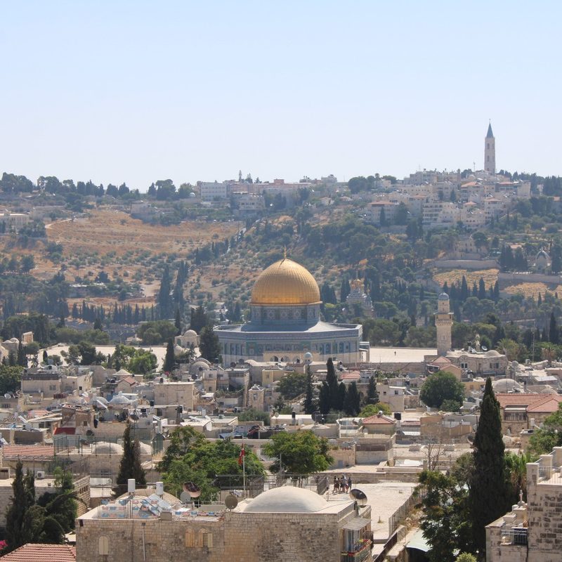 A view of the Dome of the Rock and the Mount of Olives from Jerusalem's Old City Ramparts.