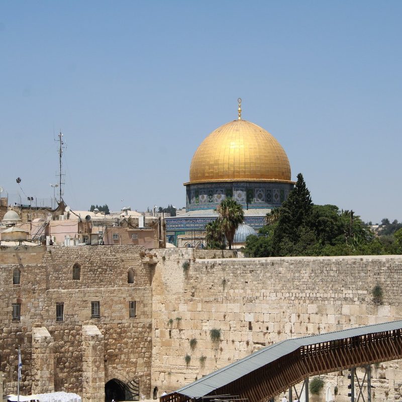 The Temple Mount in Jerusalem: The Dome of the Rock and the Western Wall.