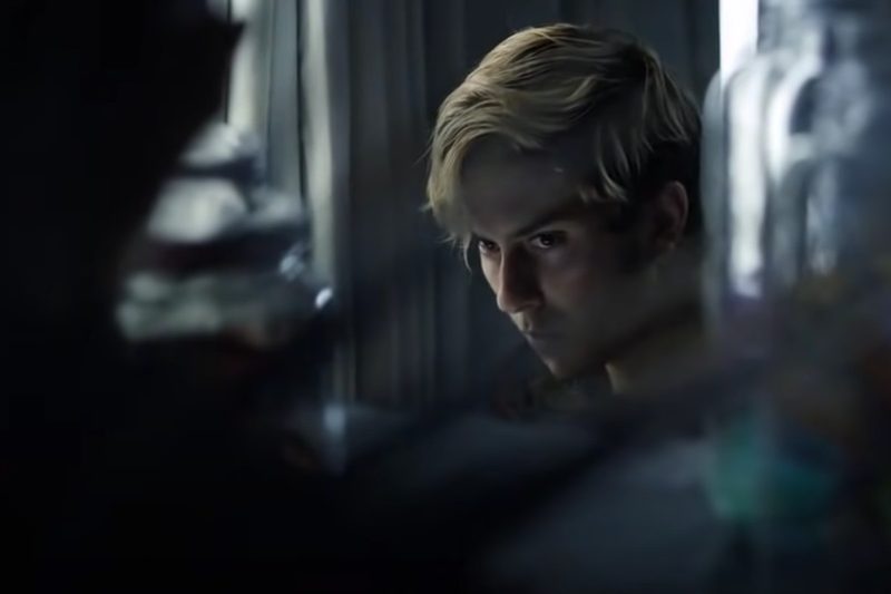 Nat Wolff and Light Turner speaking to Ryuk (voiced by Willem Defoe) in the 2017 Death Note film