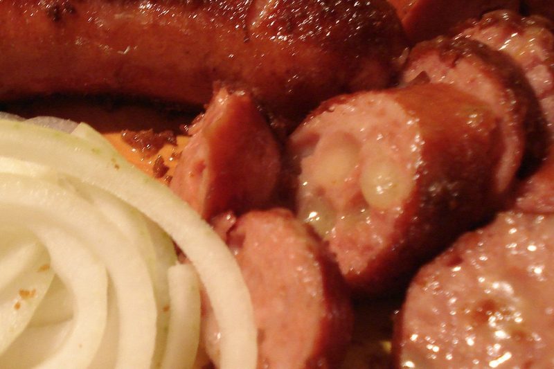 Sliced Kaesekrainer sausage